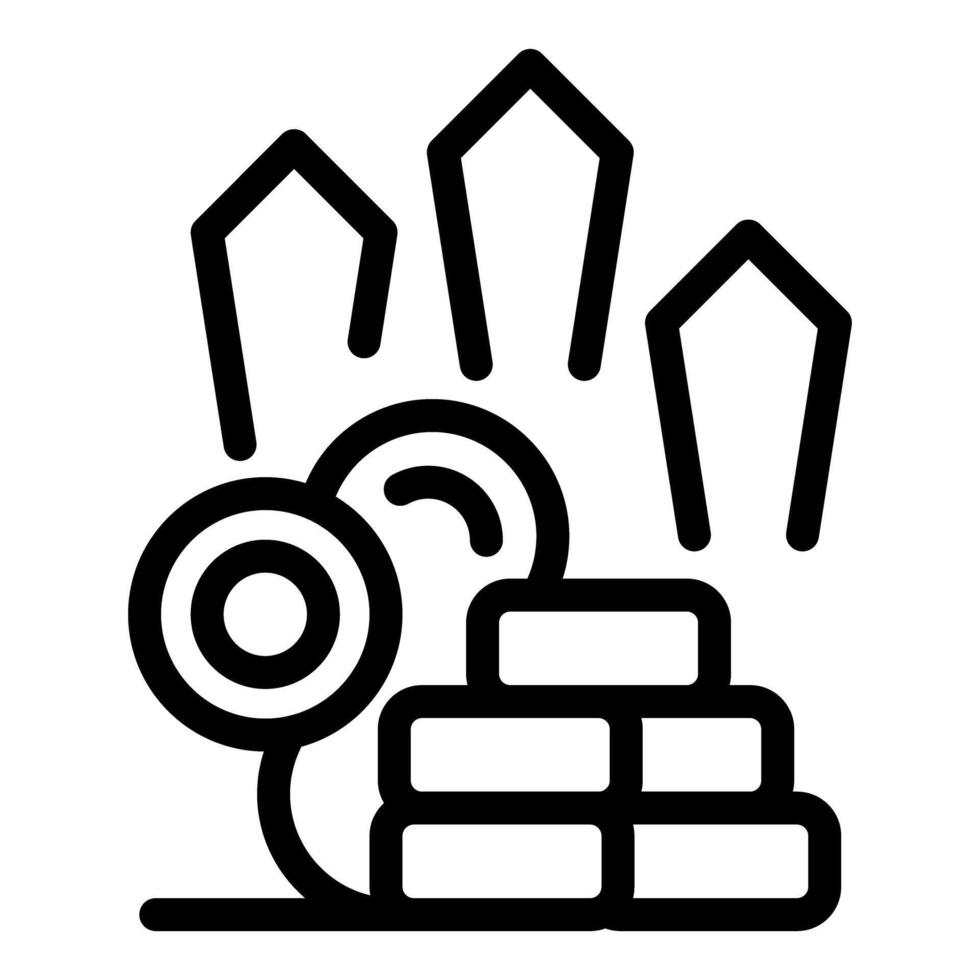 Cannon shooting balls destroying wall outline icon vector