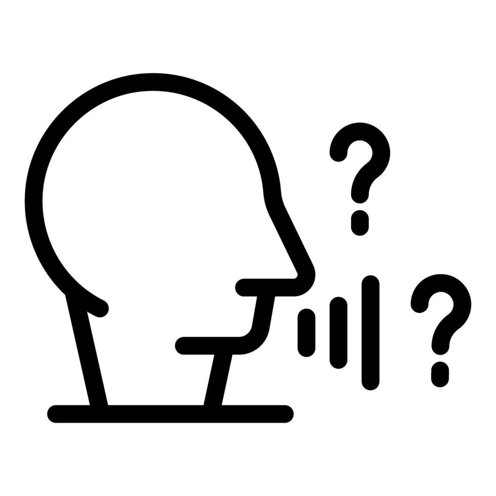 Man speaking with question marks, asking questions icon vector