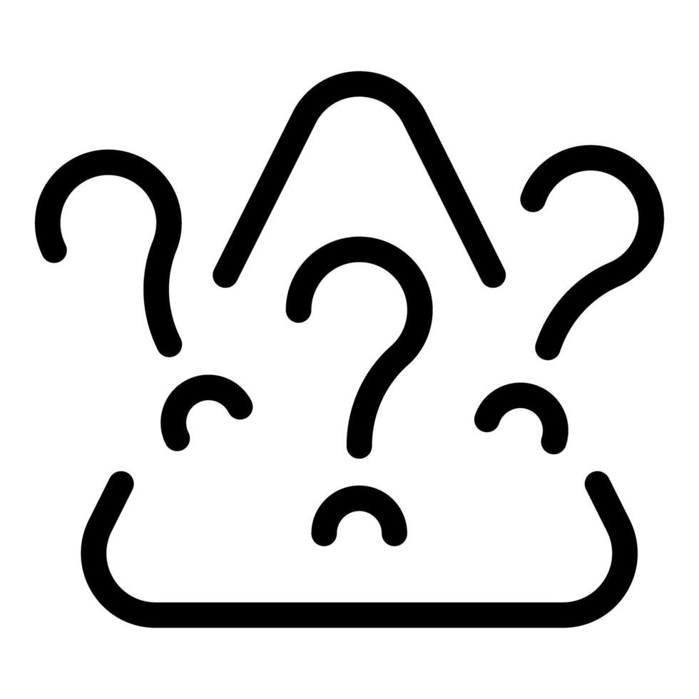Question marks appearing from a triangle shape representing brainstorming vector