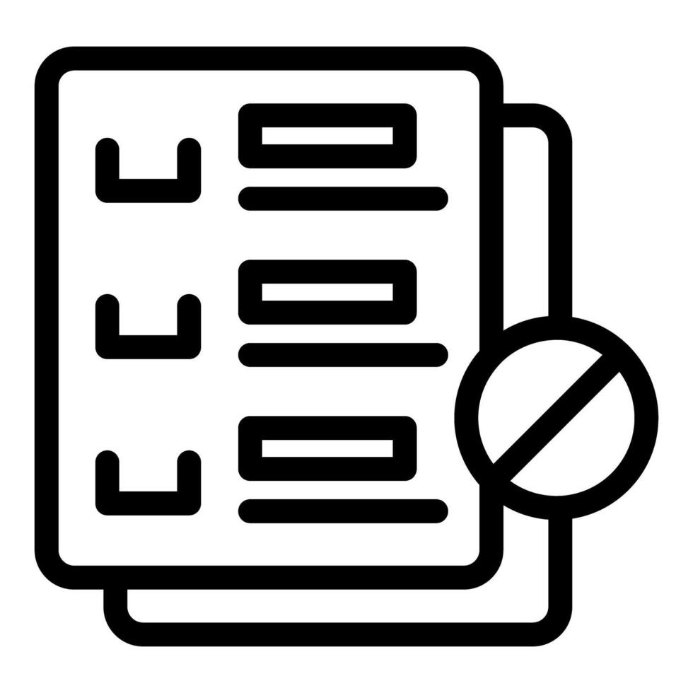 Forbidden document icon, canceled contract, declined agreement, denied request symbol vector