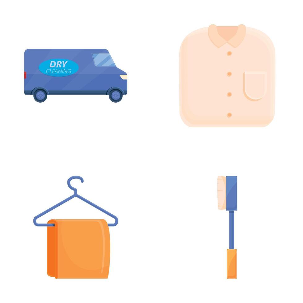 Dry cleaning icons set cartoon . Clean clothes in dry cleaning service vector