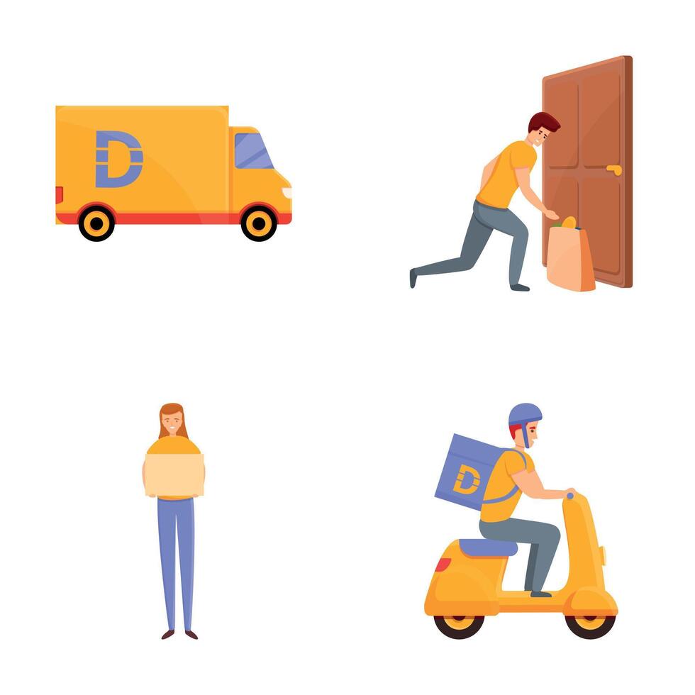Delivery service icons set cartoon . Parcel and product delivery vector