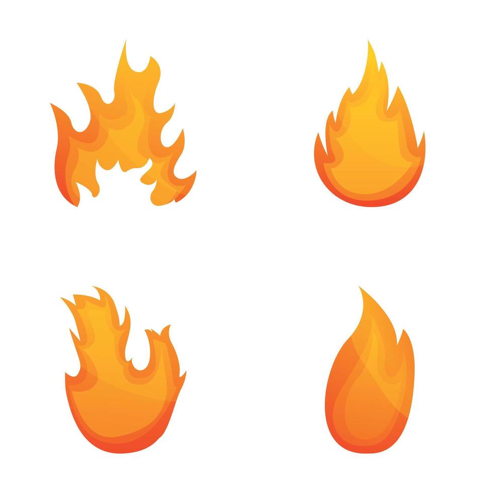 Flame tongue icons set cartoon . Hot flaming element vector