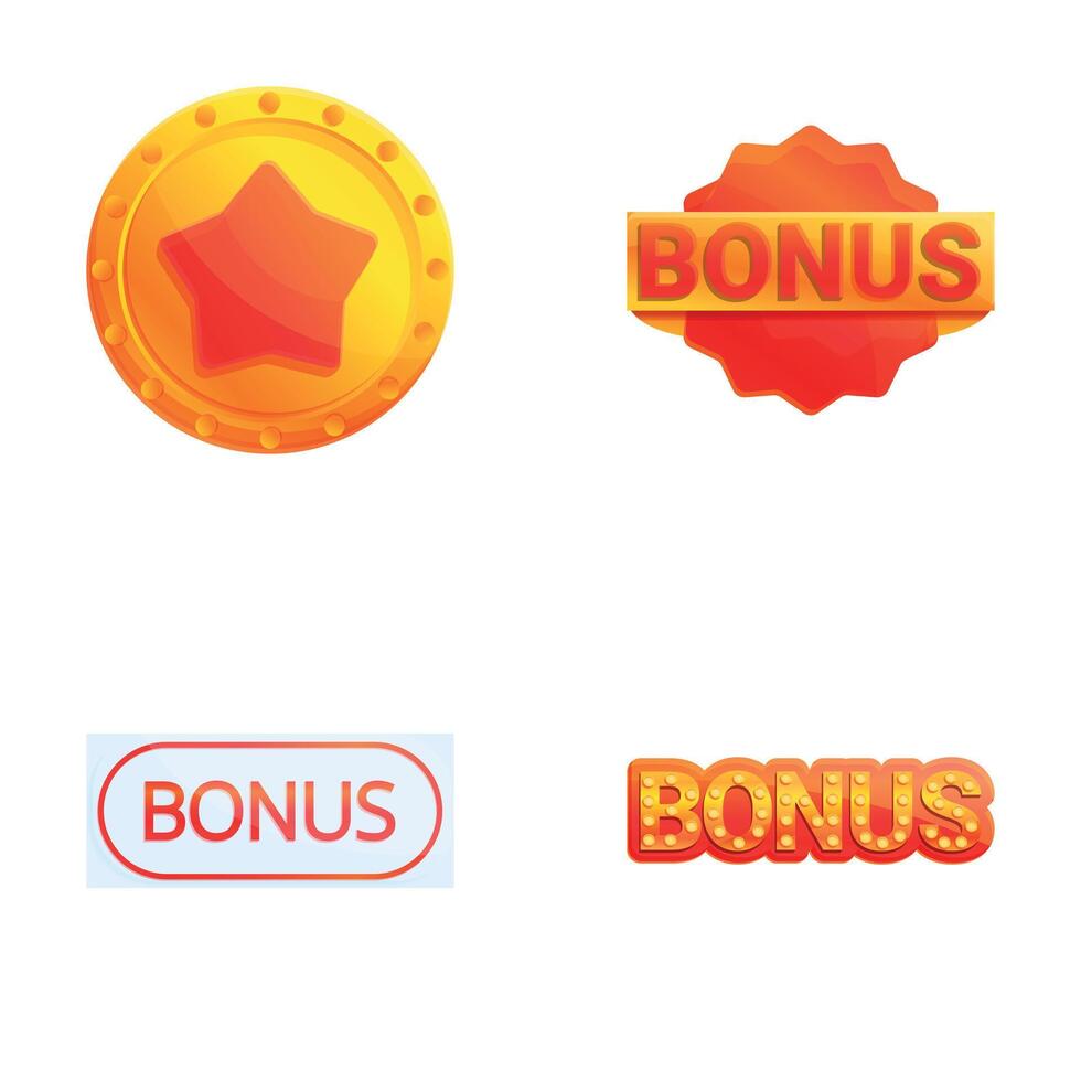 Bonus symbol icons set cartoon . Various shopping bonus vector