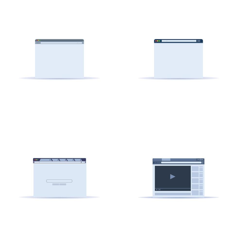 Internet search icons set cartoon . Search engine web browser window vector
