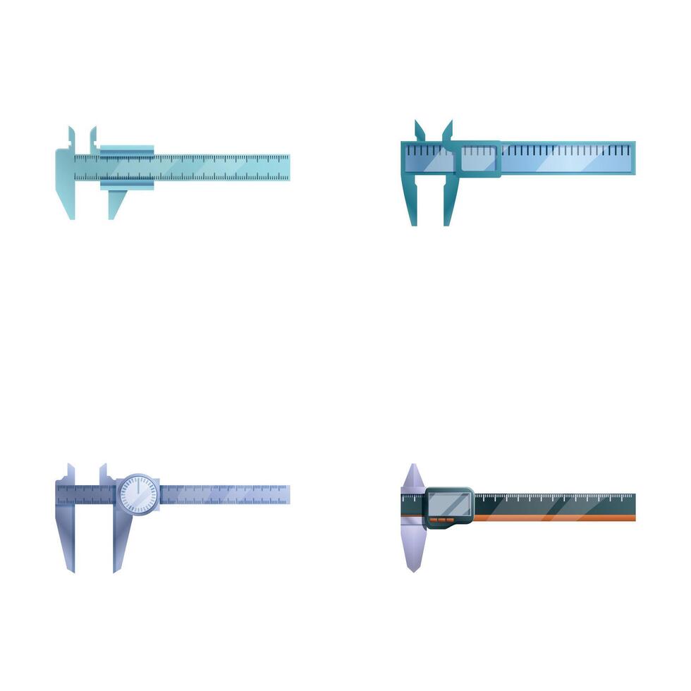 Vernier caliper icons set cartoon . Dial electronic or mechanical caliper. vector