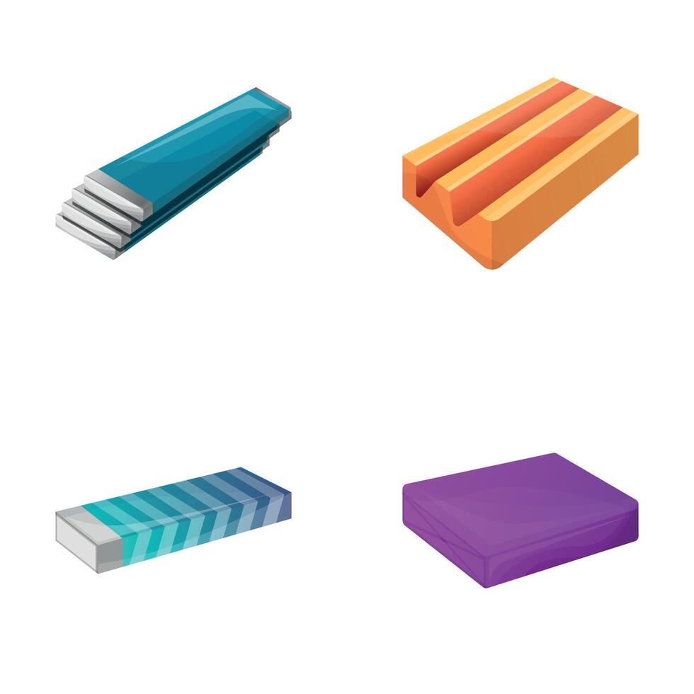 Gum stick icons set cartoon . Packaged bubble gum vector
