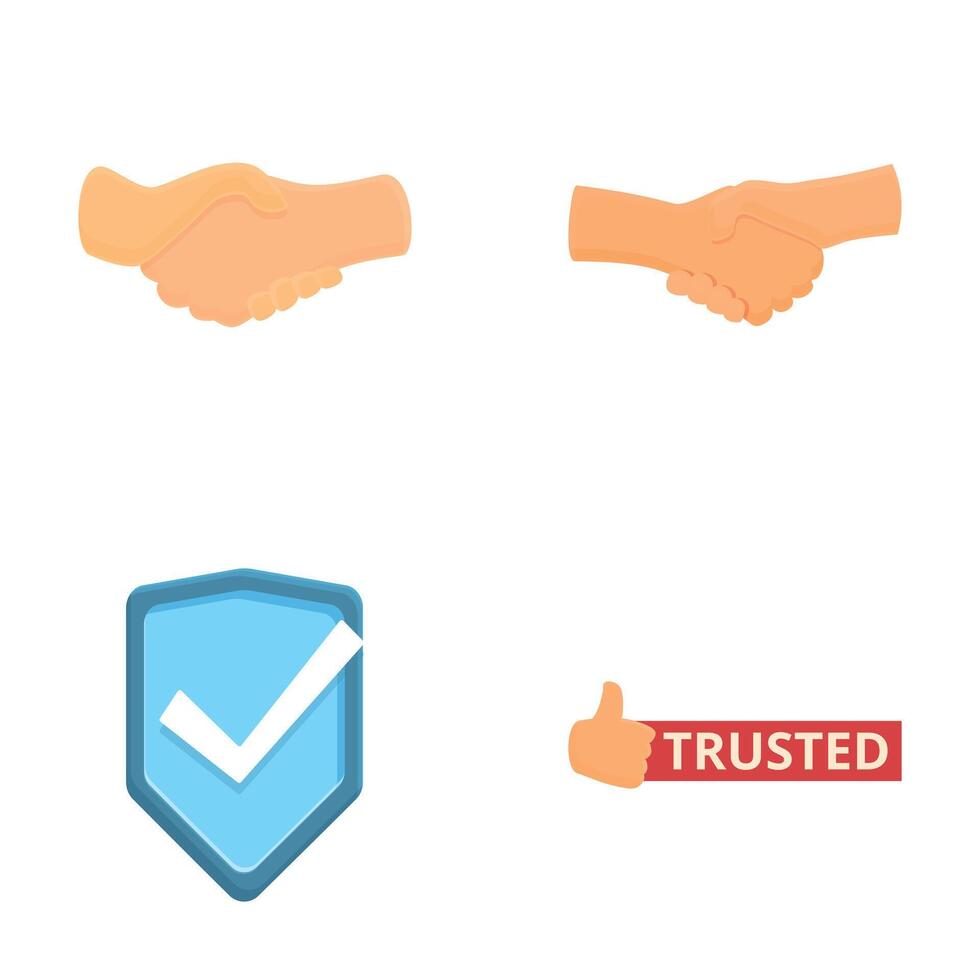 Trusted icons set cartoon . Shield image and handshake vector