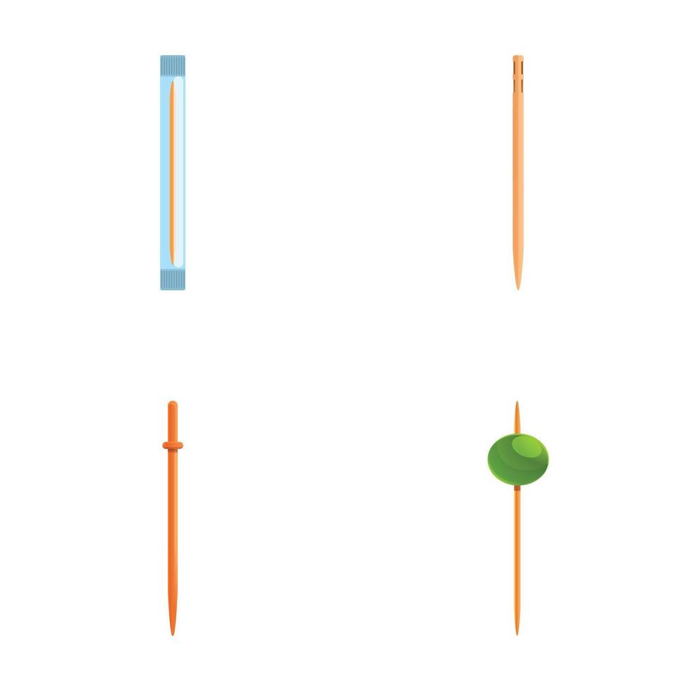 Wooden toothpick icons set cartoon . Toothpick for cocktail or food vector