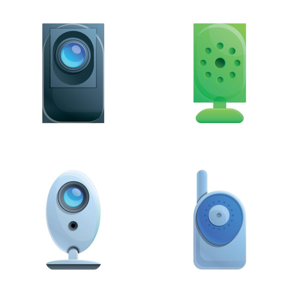 nanny icons set cartoon . Radio baby monitor vector