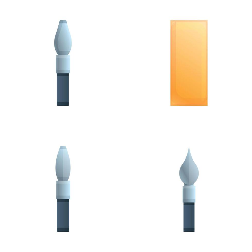 Feather pen icons set cartoon . Various feather pen and case vector