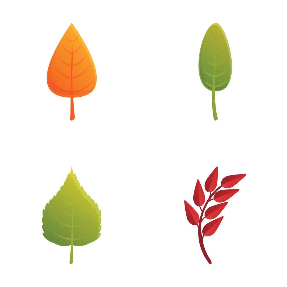 Colorful leaf icons set cartoon . Tree leaf of various color vector