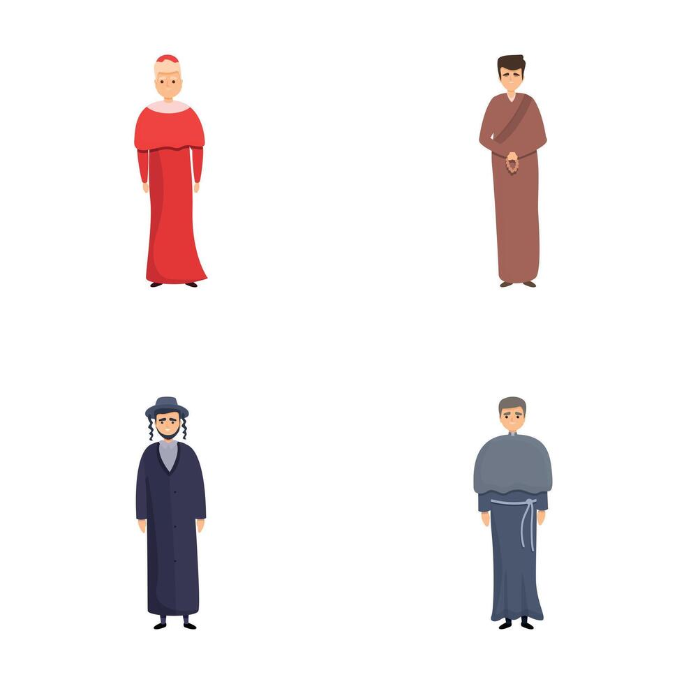 Religious character icons set cartoon . Various religious church leader vector