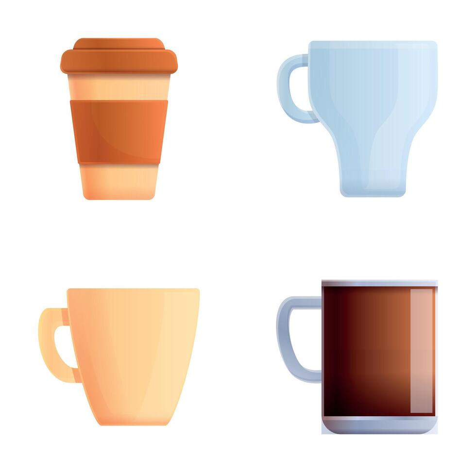 Coffee icons set cartoon . Various cup of coffee vector