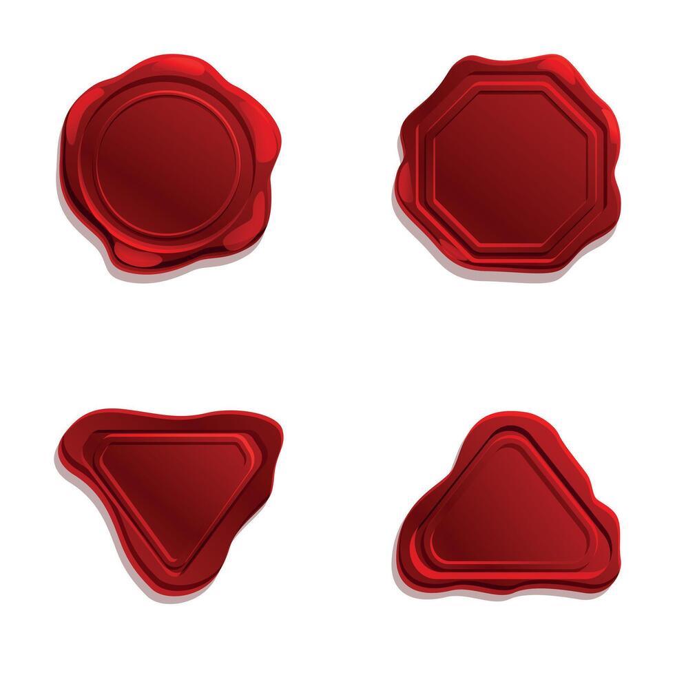 Red seal icons set cartoon . Retro wax realistic red seal vector