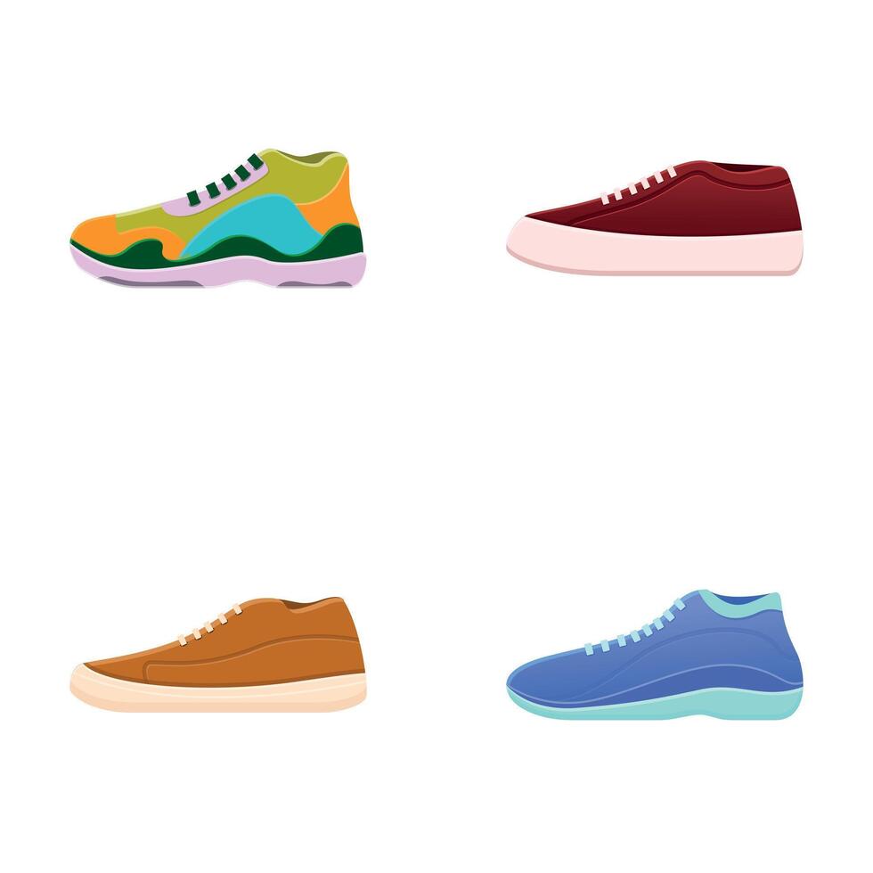 Sport shoe icons set cartoon . Comfortable shoe for training and running vector