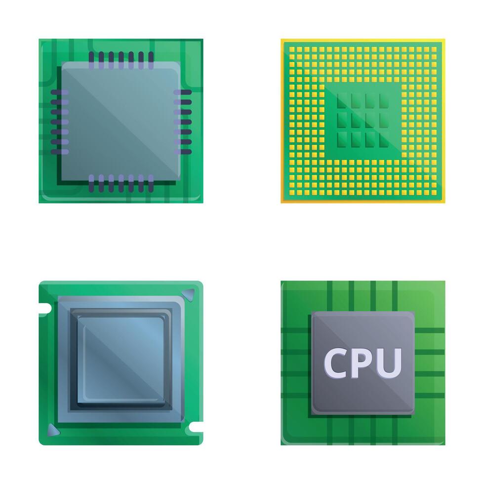 Cpu icons set cartoon . Central computer processor vector