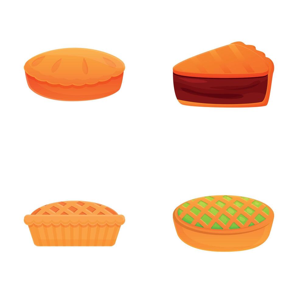 Various pie icons set cartoon . Delicious homemade pie whole and slice vector