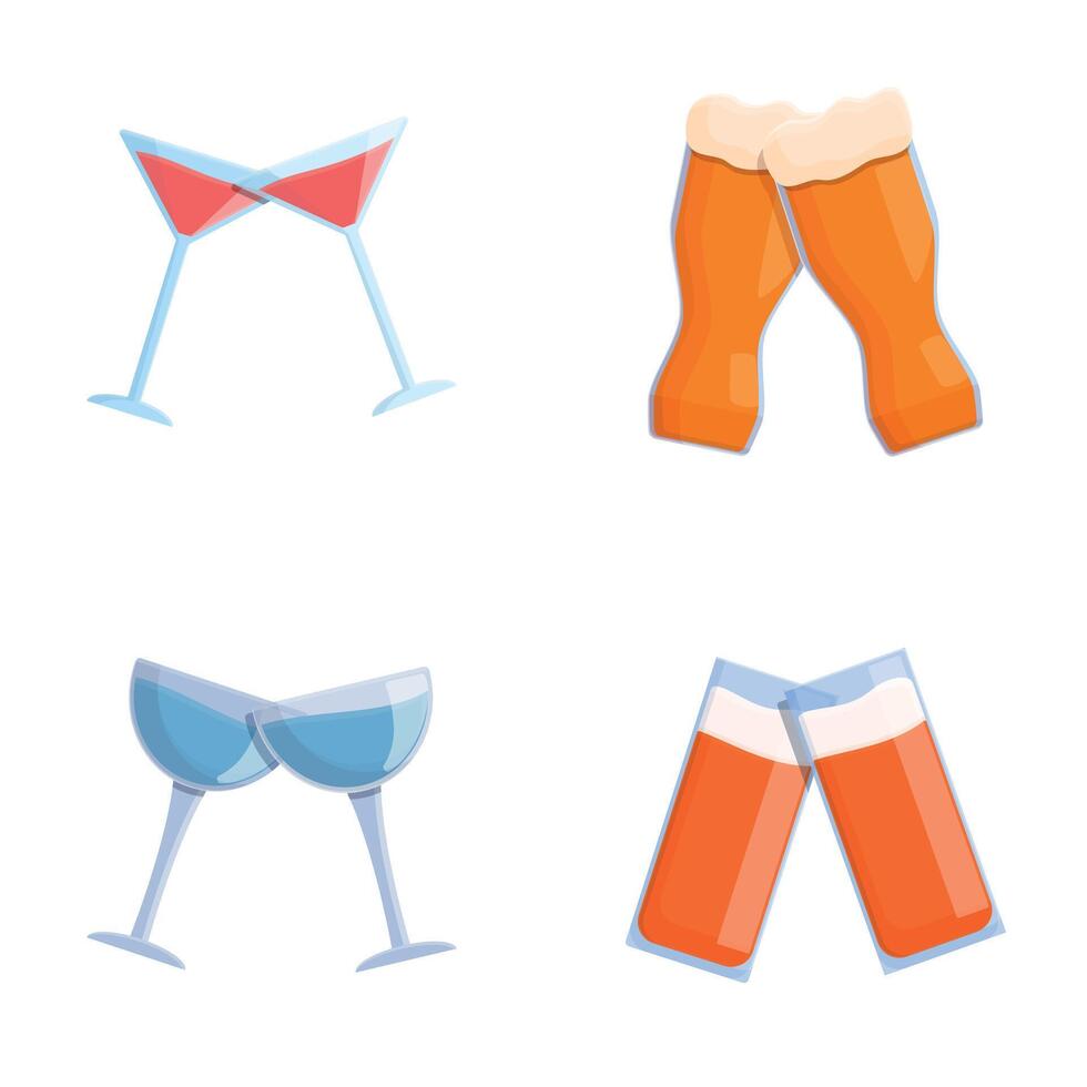 Clink glass icons set cartoon . Glass with alcoholic beverage vector