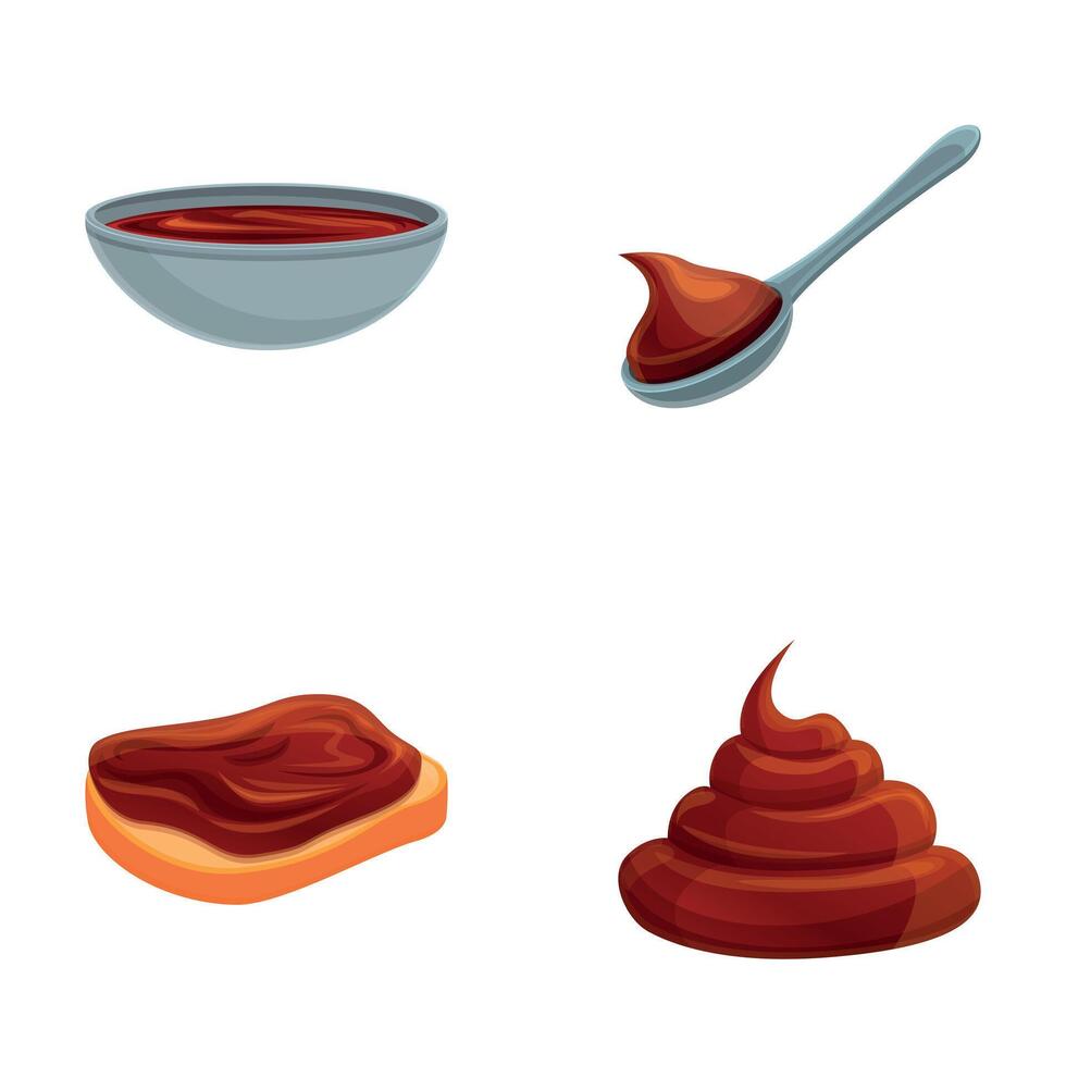 Chocolate sandwich icons set cartoon . Toasted bread with chocolate spread vector