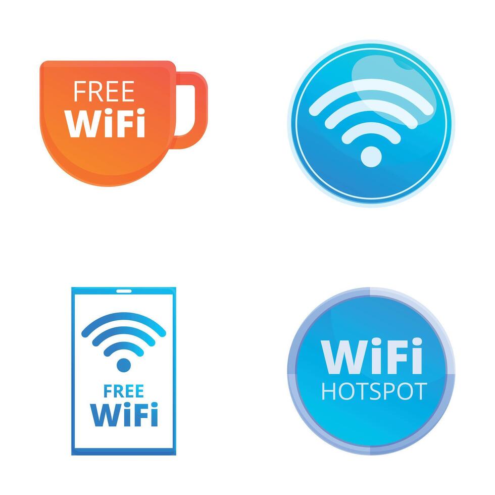 Wifi connection icons set cartoon . Wireless and free wi fi hotspot vector