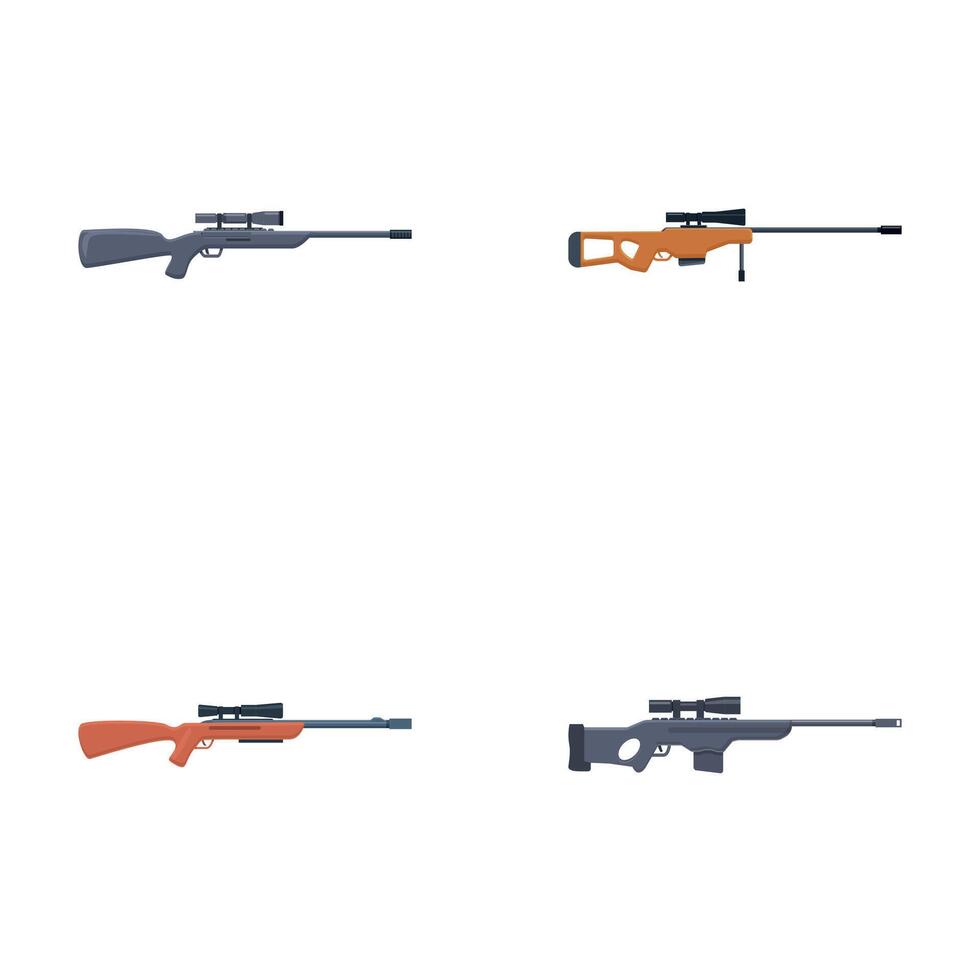 Winchester rifle icons set cartoon . Sniper firearm and hunter carbine vector
