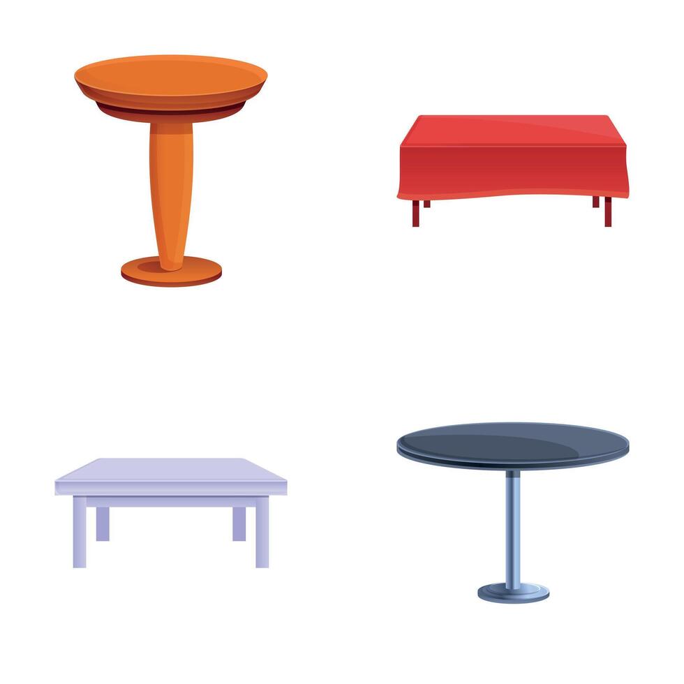 Different table icons set cartoon . Table of various shape and material vector