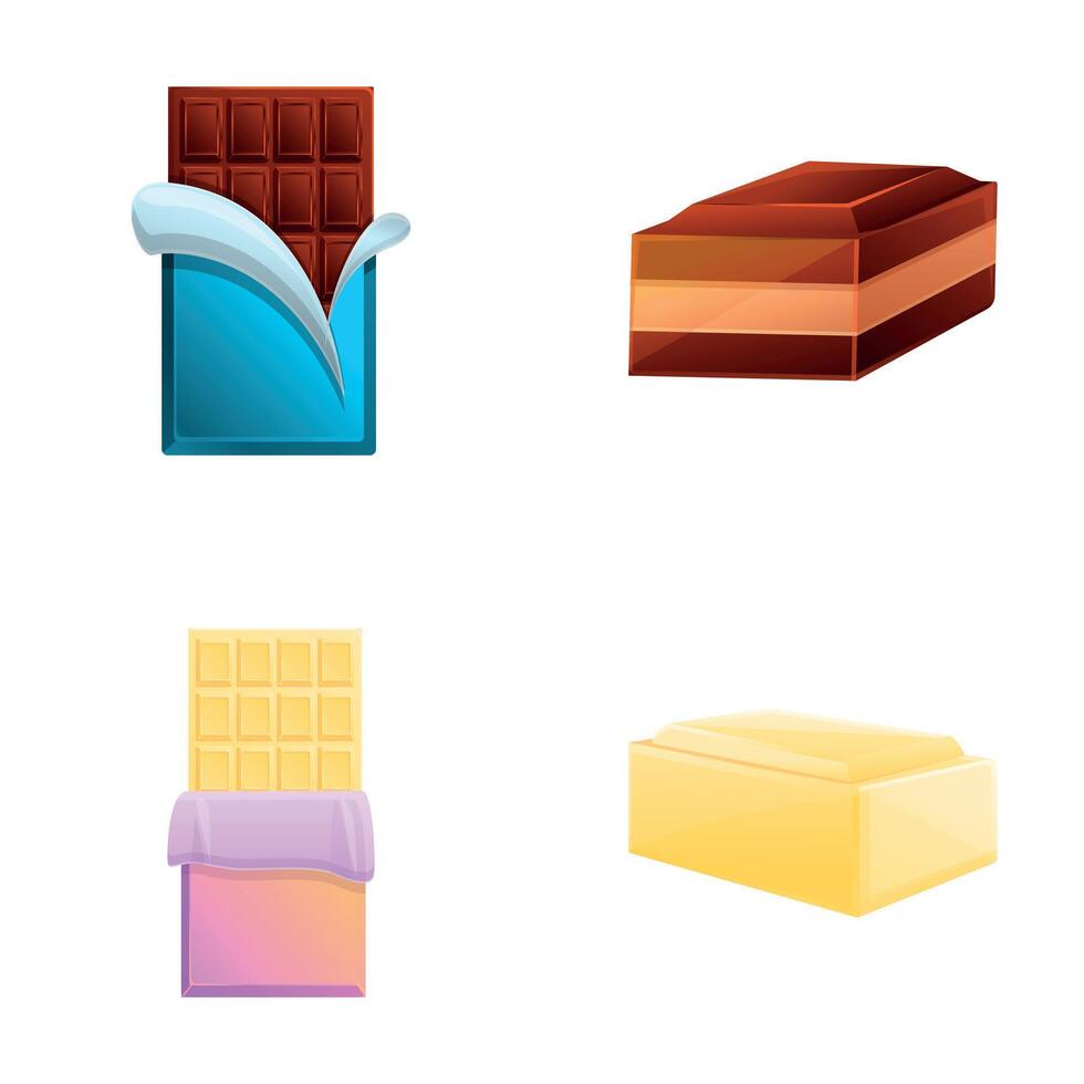 Chocolate bar icons set cartoon . Dark and white chocolate bar vector