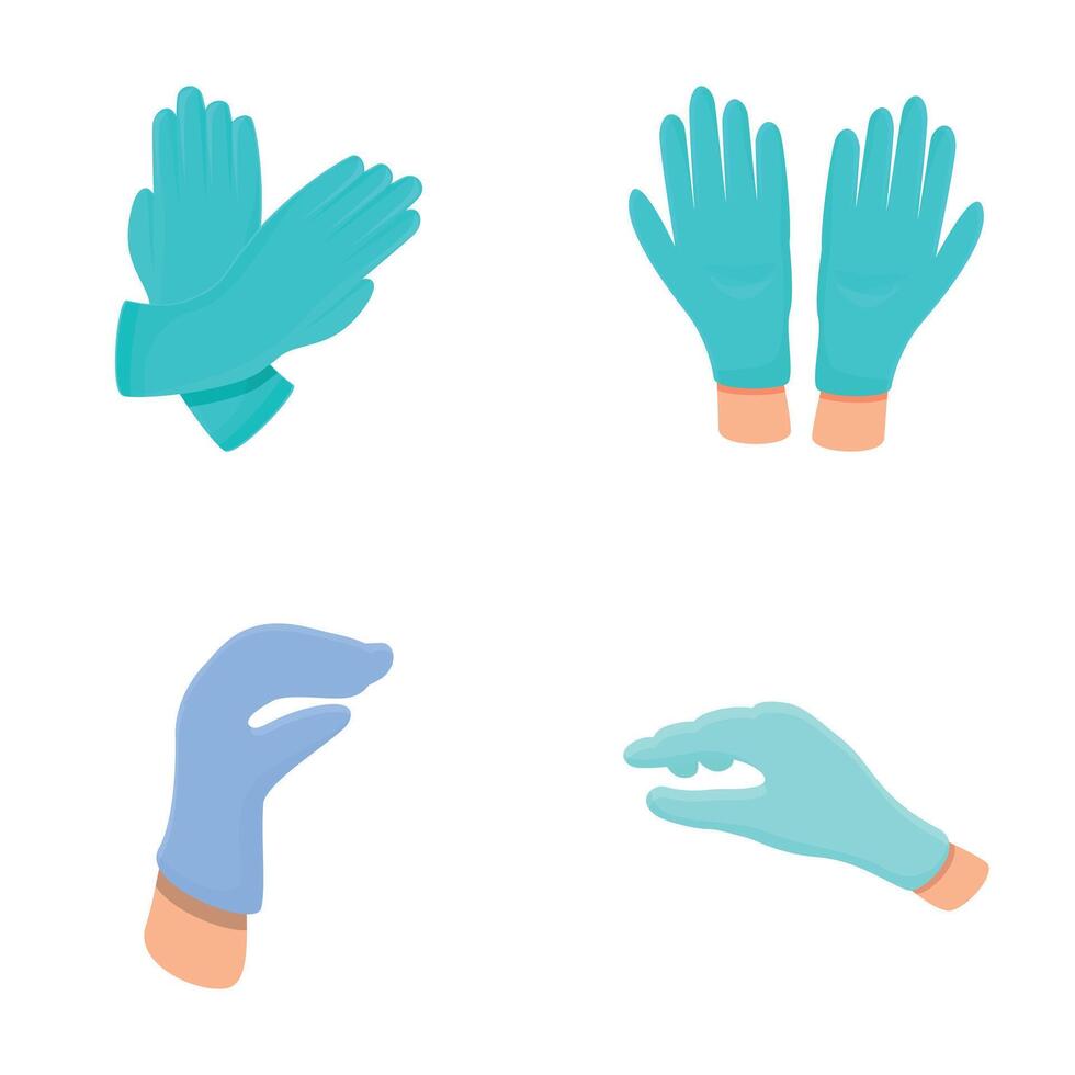 Sterile glove icons set cartoon . Blue protective rubber glove vector