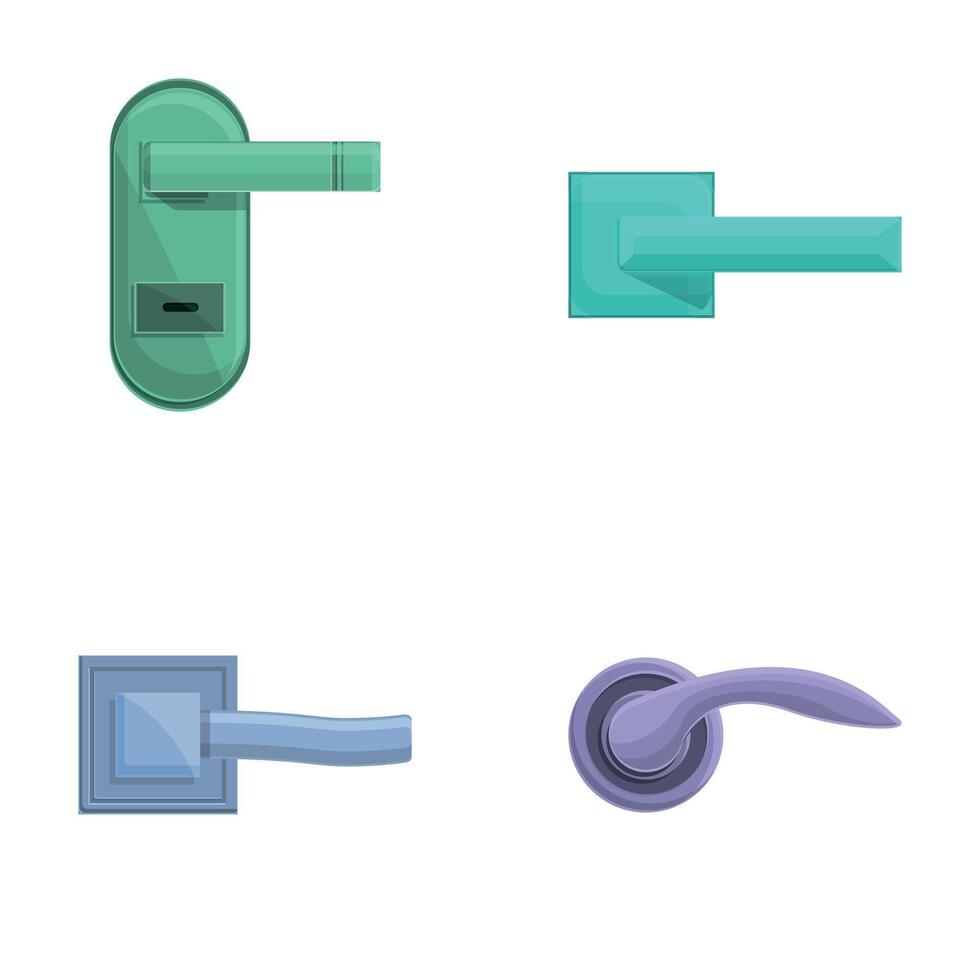 Various handle icons set cartoon . Handle for entrance and interior door vector