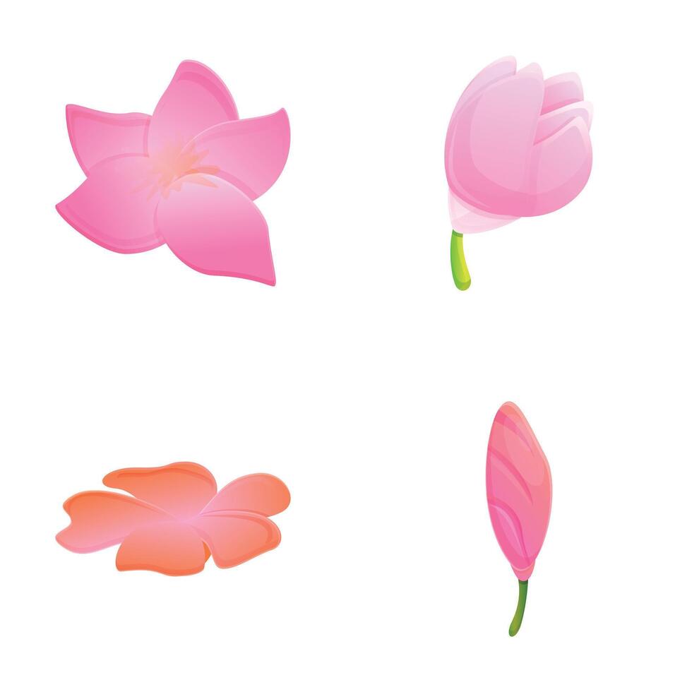 Water lily icons set cartoon . Pink water lily or lotus flower vector