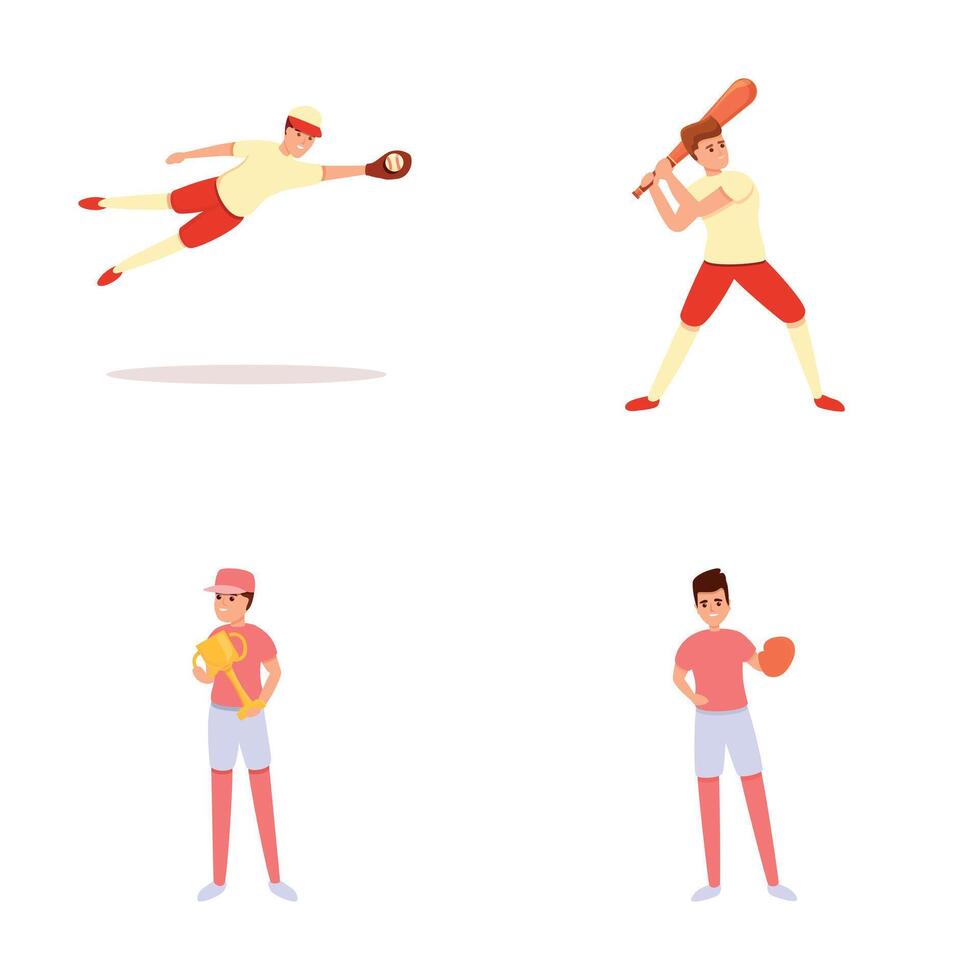Baseball game icons set cartoon . Various action of baseball player vector