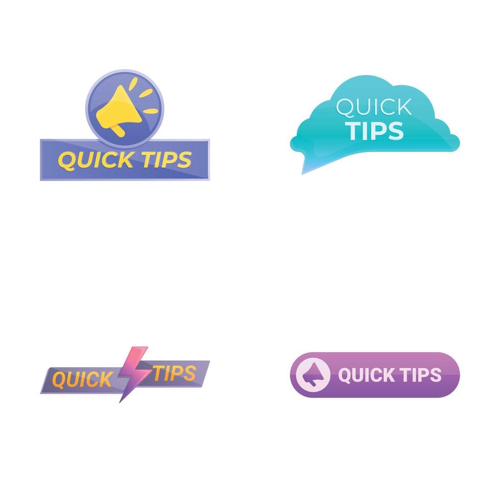 Top tips icons set cartoon . Quick tips badge emblem label and sticker vector