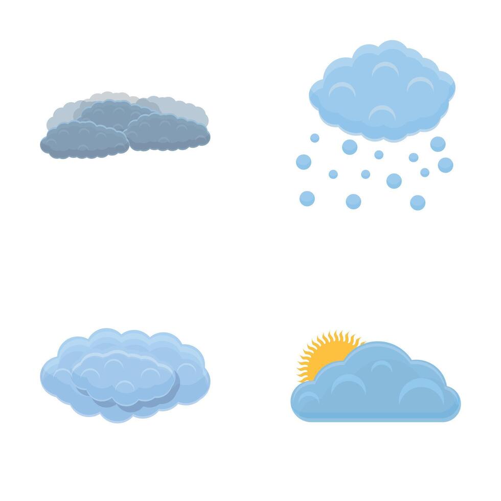 Various cloud icons set cartoon . Winter gray cloud with snow vector