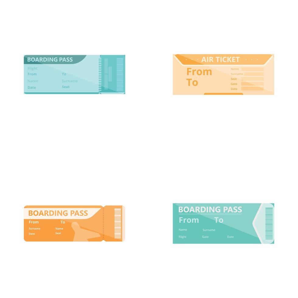 Air ticket icons set cartoon . Boarding pass for traveling by plane vector