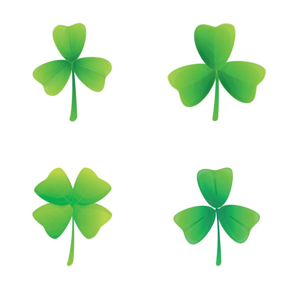 Clover plant icons set cartoon . Green clover with four leaf vector