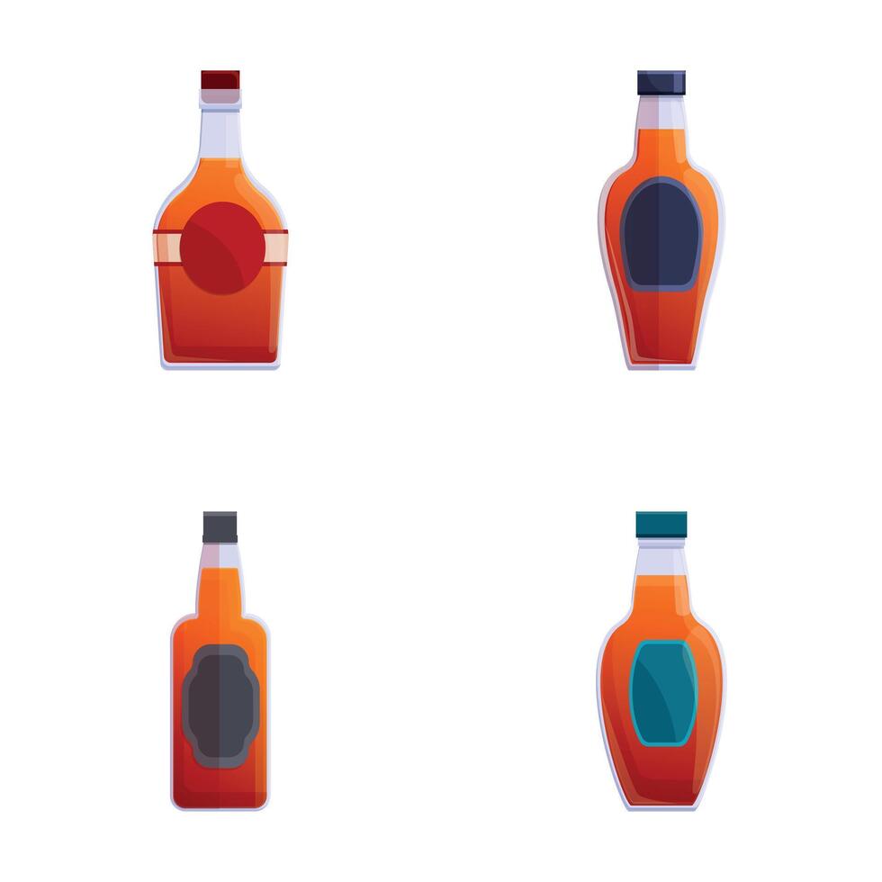 Scotch icons set cartoon . Various alcoholic beverage vector