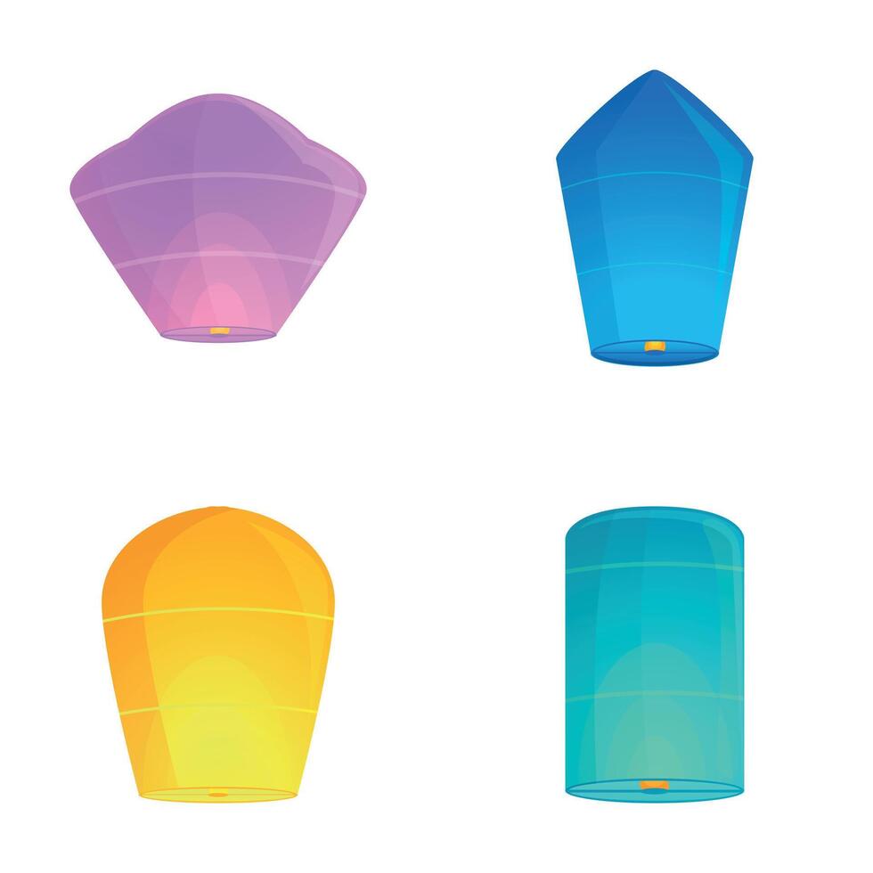 Lantern icons set cartoon . Different colorful sky lantern vector