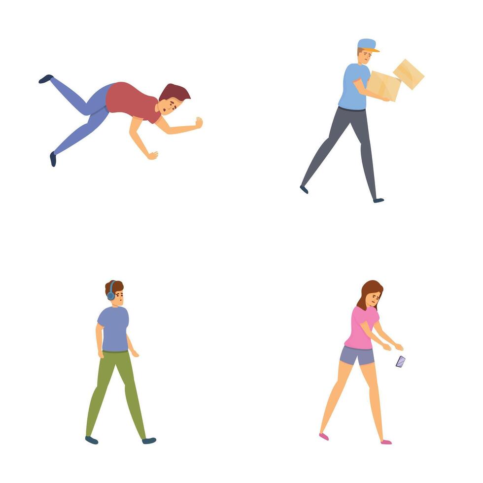 Unlucky day icons set cartoon . Case of physical trauma vector
