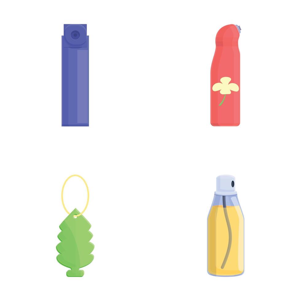 Aromatherapy accessory icons set cartoon . Room and car deodorant vector