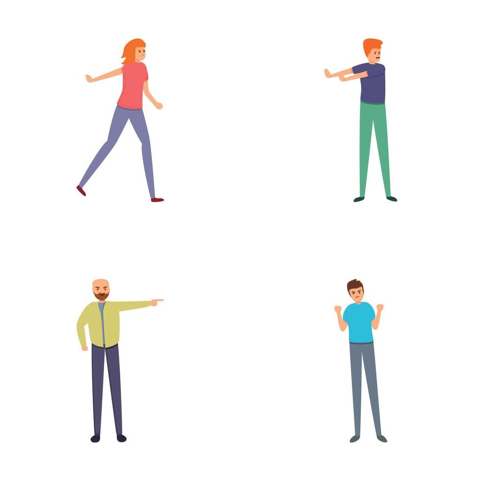 Dislike icons set cartoon . People with negative gesture vector