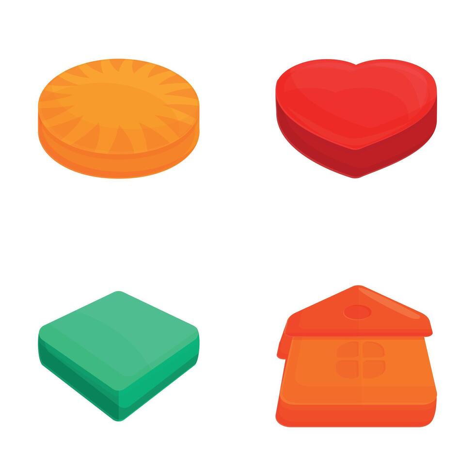 Cookie form icons set cartoon . Various colorful cookie cutter vector