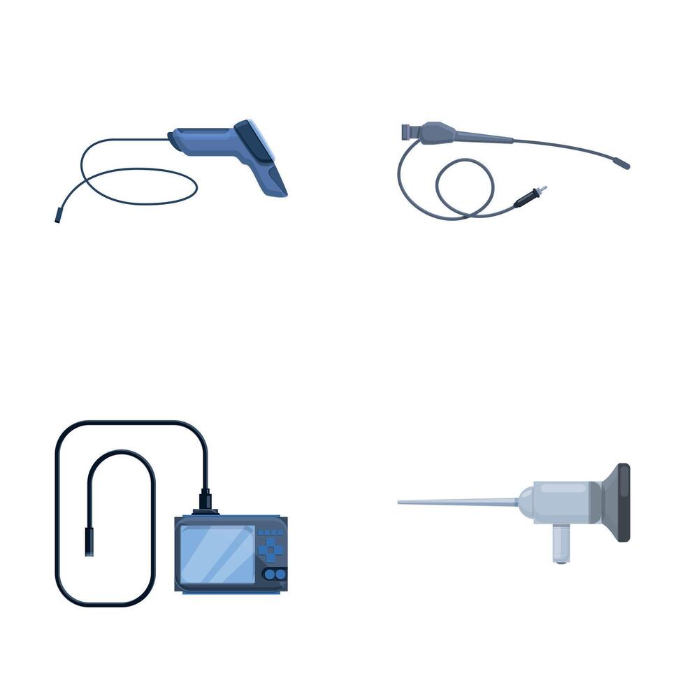Modern endoscope icons set cartoon . Gastroscopy endoscope device vector