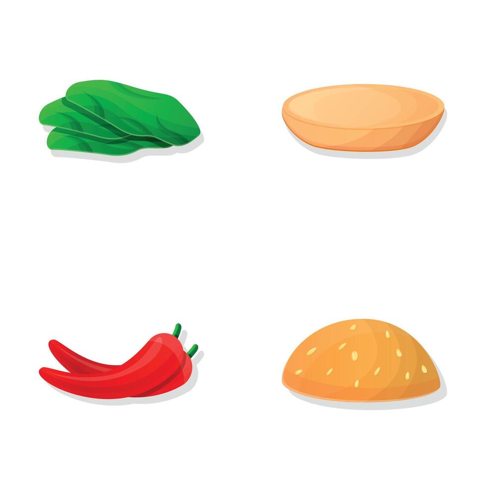 Hamburger ingredient icons set cartoon . Cooking vector