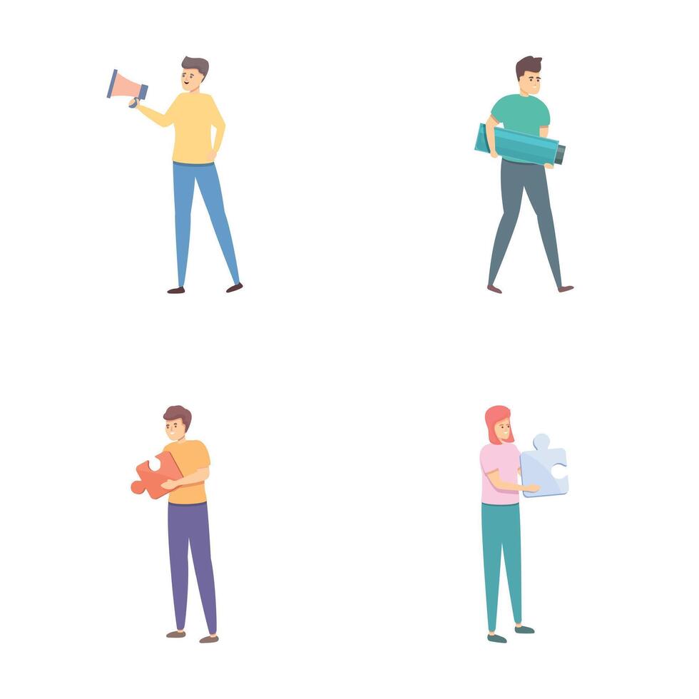 Realization concept icons set cartoon . People achieve result vector