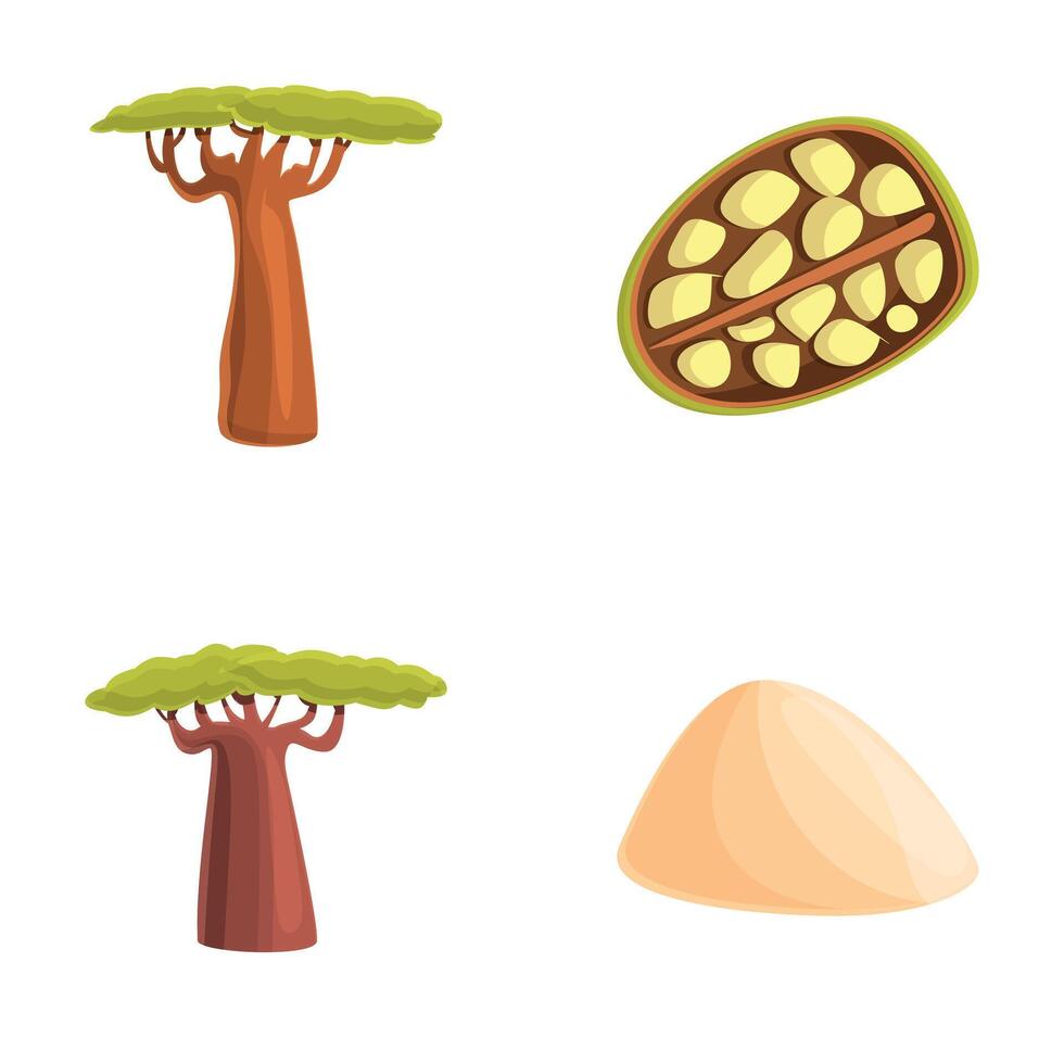 Baobab icons set cartoon . African baobab tree and fruit with seed vector