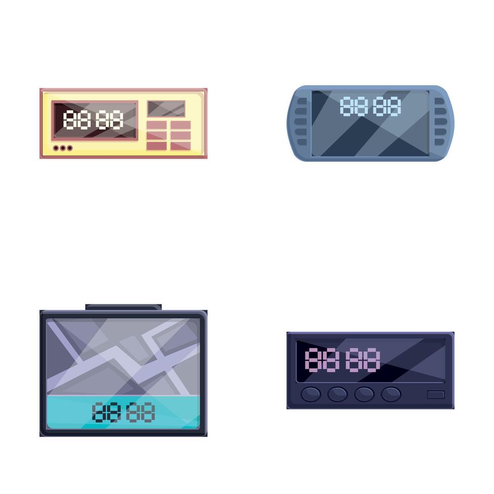 Car device icons set cartoon . Modern navigator and taximeter vector