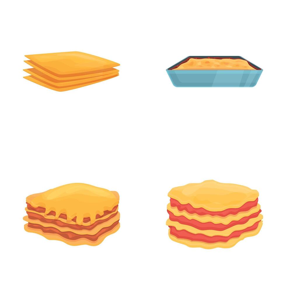 Lasagna icons set cartoon . Tasty meat dish vector