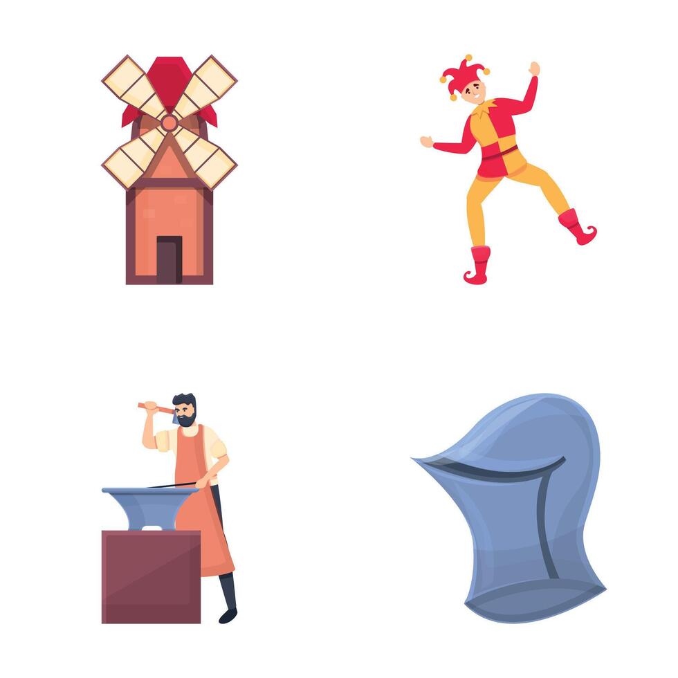 Medieval character icons set cartoon . Middle ages attribute vector