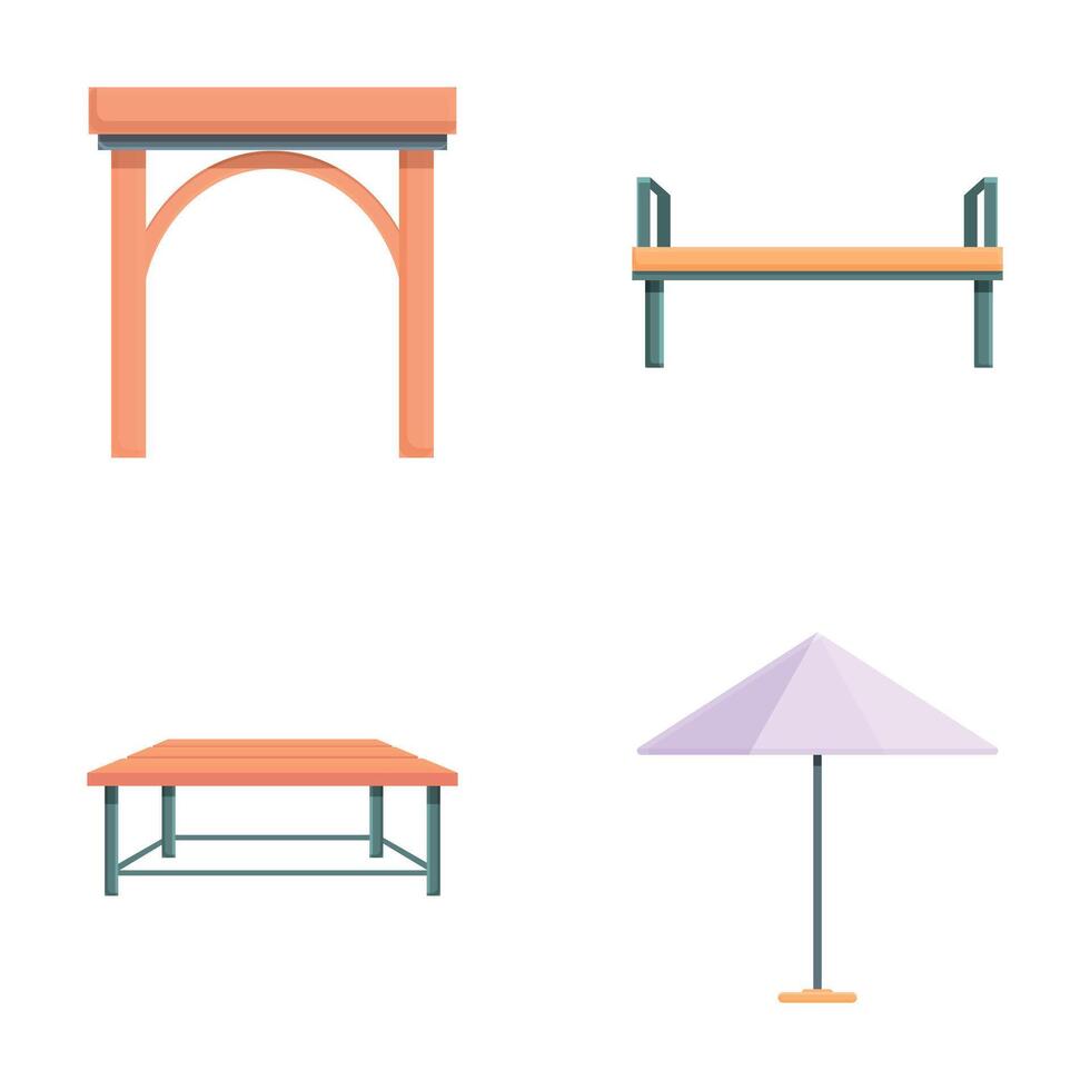 Outdoor furniture icons set cartoon . Various kind of modern furniture vector